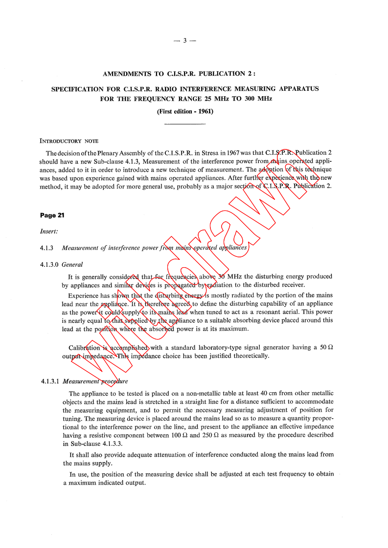 CISPR 2:1961/AMD1:1969 - Amendment 1 - Specification for CISPR radio interference measuring apparatus for the frequency range 25 MHz to 300 MHz
Released:12/1/1969