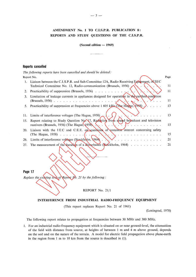 CISPR 8:1969/AMD1:1973 - Amendment 1 - Reports and study questions of the CISPR (approved or confirmed at the plenary session of the CISPR in Stresa in 1967)
Released:5/1/1973