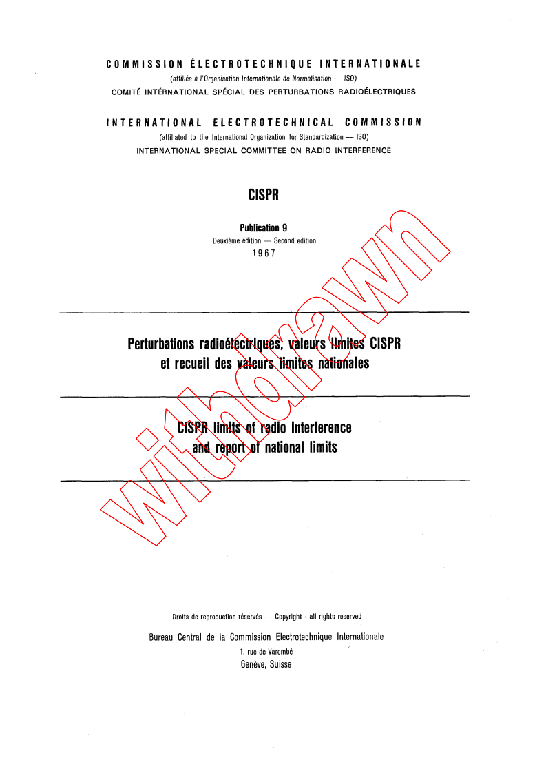 CISPR 9:1967 - CISPR limits of radio interference and report of national limits
Released:1/1/1967
