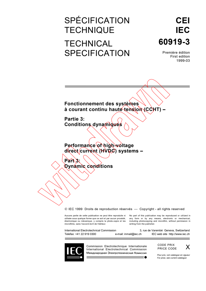 IEC TS 60919-3:1999 - HVDC Systems Dynamic Performance Standards
