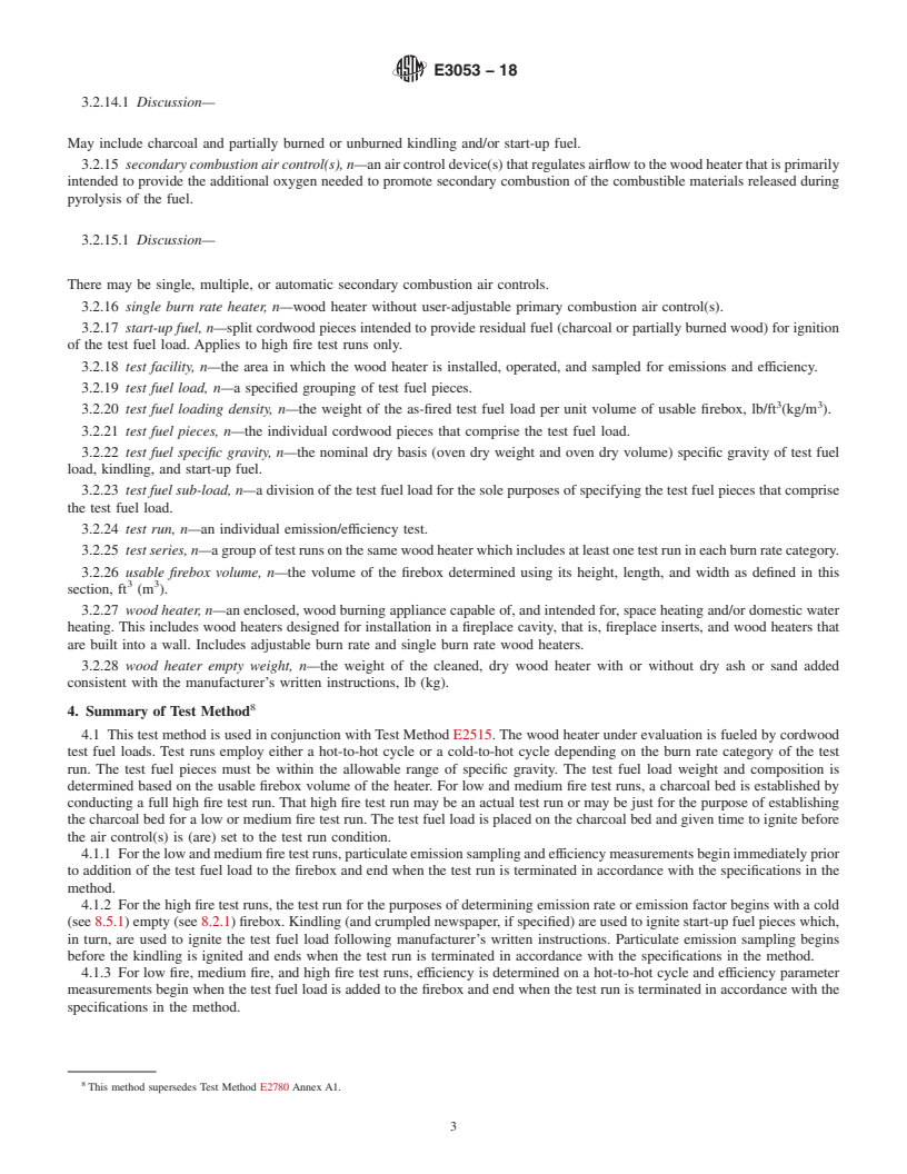 REDLINE ASTM E3053-18 - Standard Test Method for Determining Particulate Matter Emissions from Wood Heaters  Using Cordwood Test Fuel