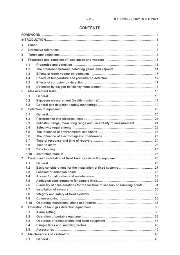 IEC 62990-2:2021 IEC 62990-2:2021 - Workplace atmospheres - Part 2: Gas detectors - Selection, installation, use and maintenance of detectors for toxic gases and vapours - Page 4 preview