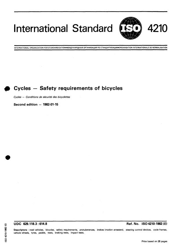ISO 4210:1982 - Cycles -- Safety requirements of bicycles