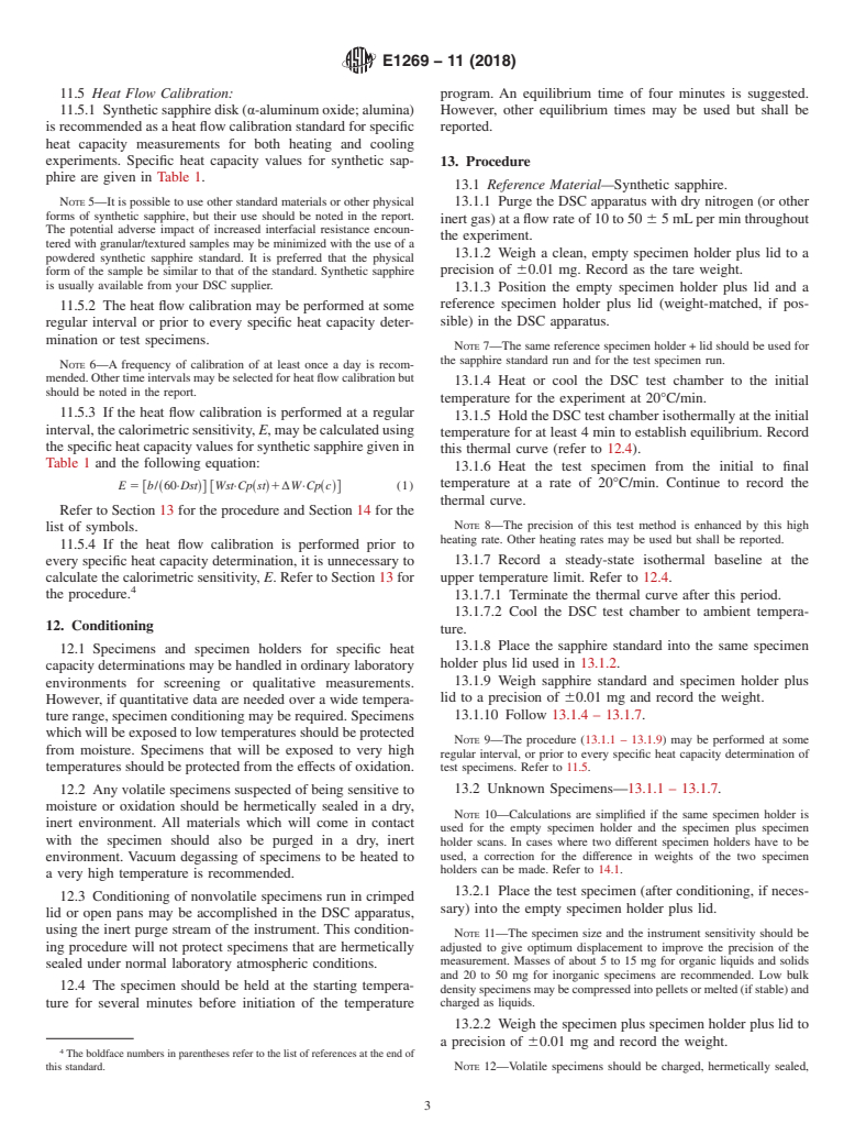 ASTM E1269-11(2018) - Standard Test Method for  Determining Specific Heat Capacity by Differential Scanning  Calorimetry