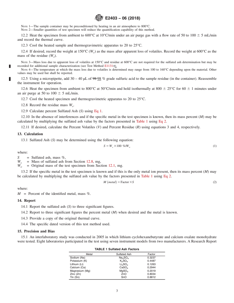 REDLINE ASTM E2403-06(2018) - Standard Test Method for  Sulfated Ash of Organic Materials by Thermogravimetry