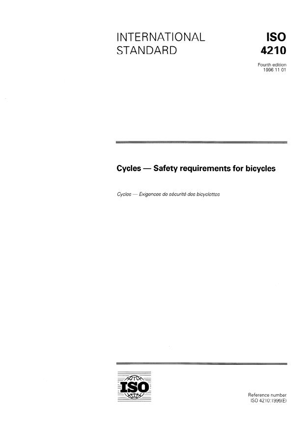 ISO 4210:1996 - Cycles -- Safety requirements for bicycles