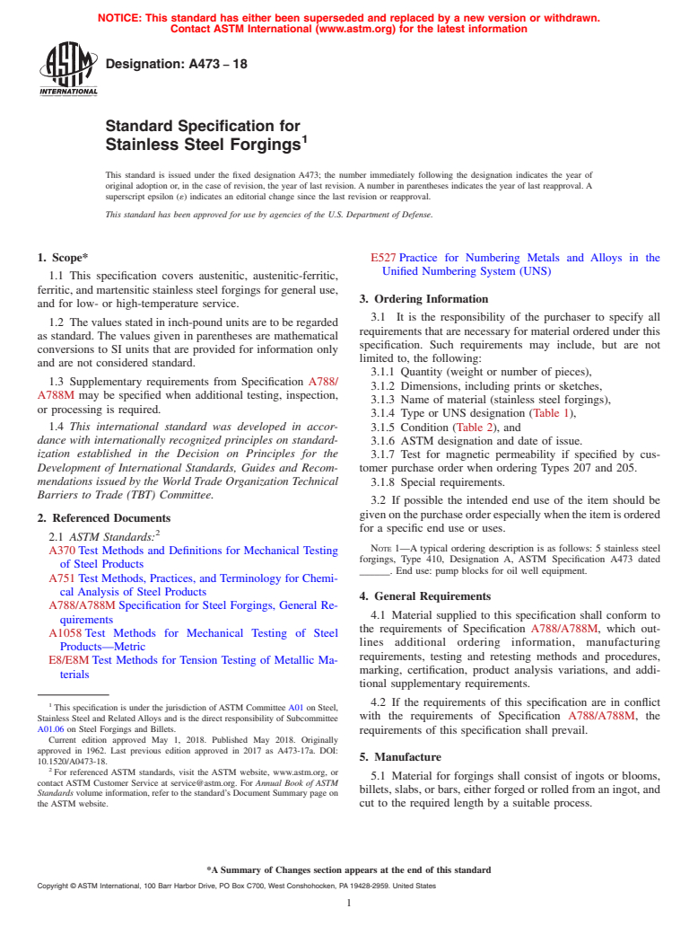 ASTM A473-18 - Standard Specification for Stainless Steel Forgings