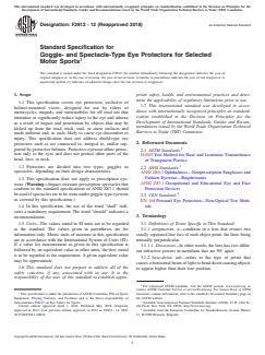 ASTM F2812-12(2018) ASTM F2812-12(2018) - Standard Specification for Goggle- and Spectacle-Type Eye Protectors for Selected Motor Sports - Page 1 preview