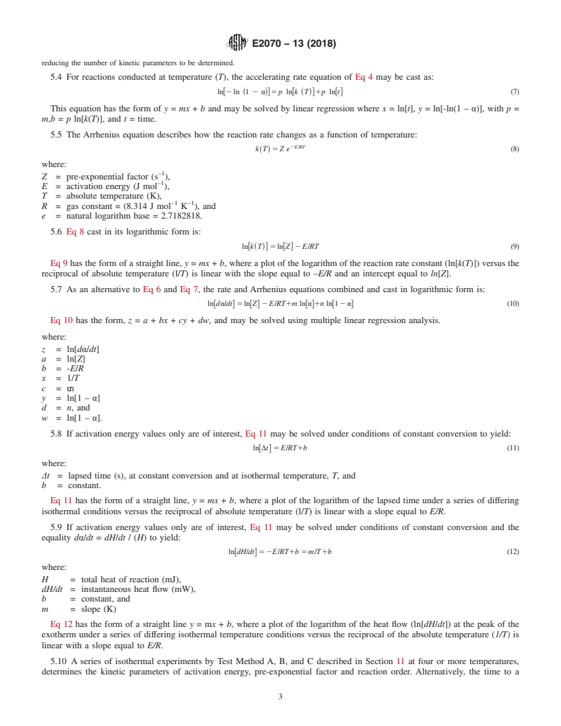 REDLINE ASTM E2070-13(2018) - Standard Test Methods for  Kinetic Parameters by Differential Scanning Calorimetry Using  Isothermal Methods