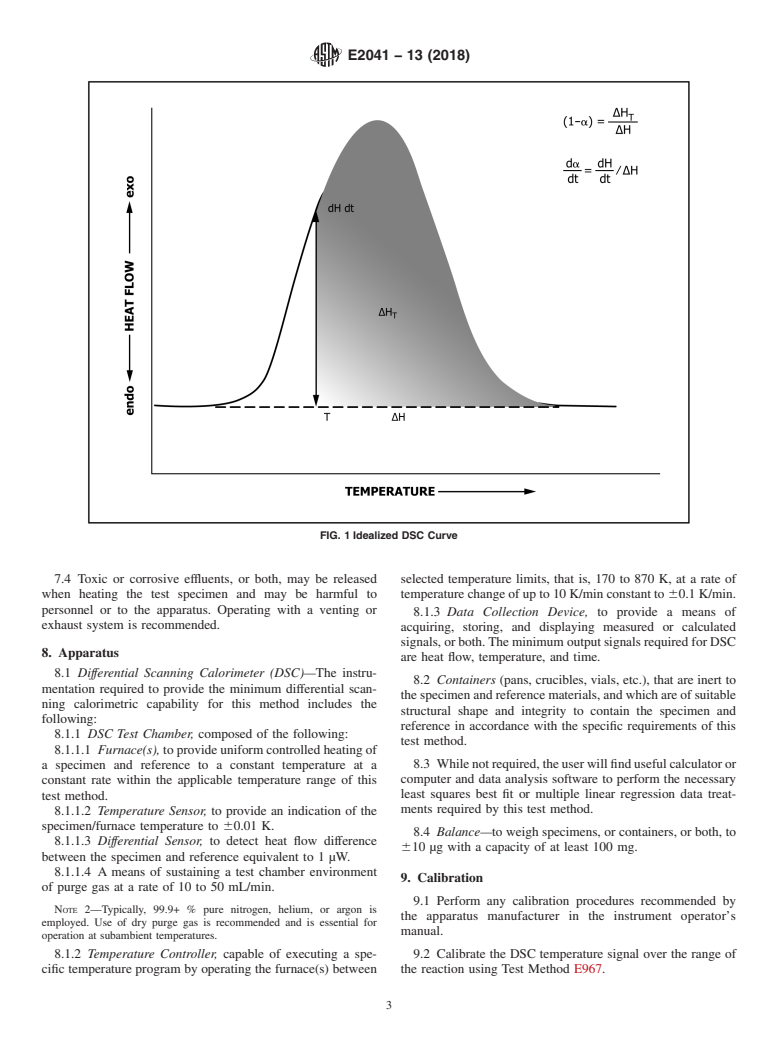 ASTM E2041-13(2018) - Standard Test Method for  Estimating Kinetic Parameters by Differential Scanning Calorimeter  Using the Borchardt and Daniels Method