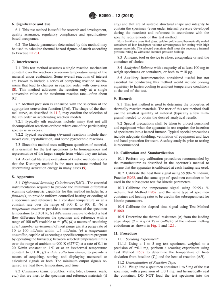 ASTM E2890-12(2018) - Standard Test Method for Kinetic Parameters for Thermally Unstable Materials by Differential  Scanning Calorimetry Using the Kissinger Method