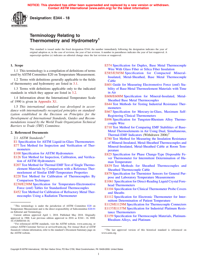 ASTM E344-18 - Terminology Relating to  Thermometry and Hydrometry