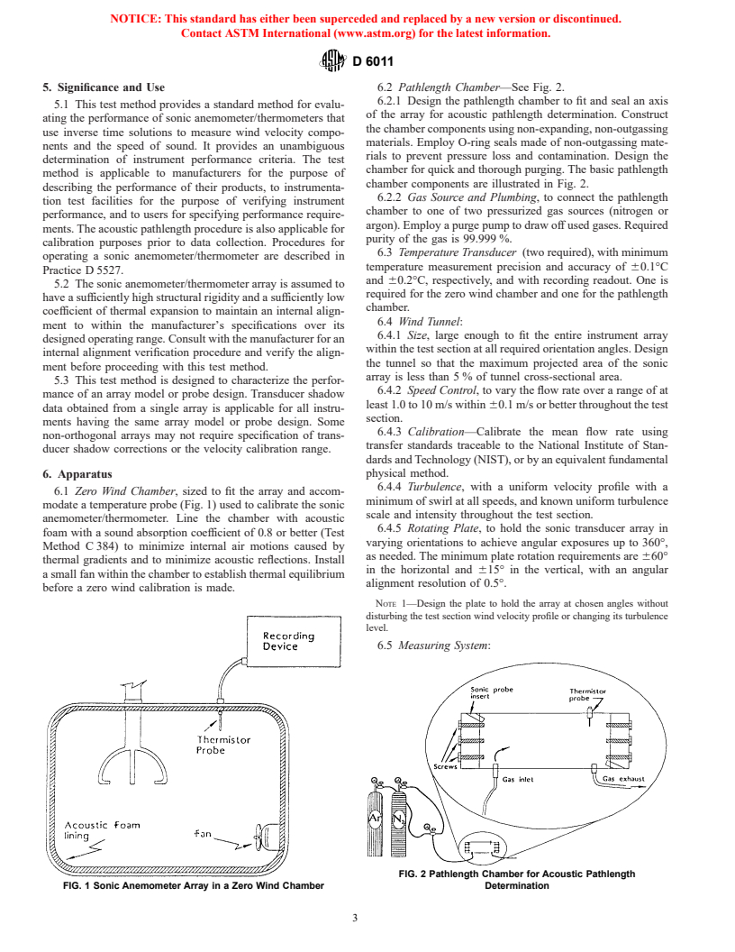 ASTM D6011-96 - Standard Test Method for Determining the Performance of a Sonic Anemometer/Thermometer