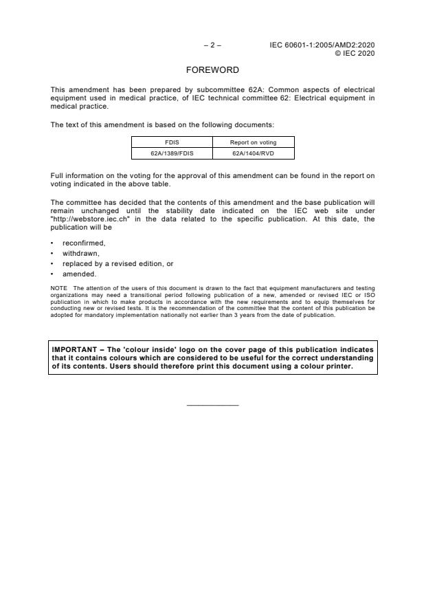 IEC 60601-1:2005/AMD2:2020 IEC 60601-1:2005/AMD2:2020 - Amendment 2 - Medical electrical equipment - Part 1: General requirements for basic safety and essential performance - Page 4 preview