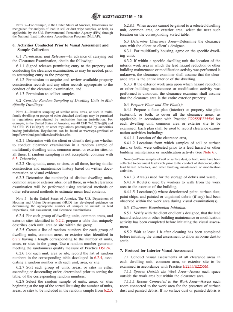 ASTM E2271/E2271M-18 - Standard Practice for Clearance Examinations Following Lead Hazard Reduction Activities  in Multifamily Dwellings