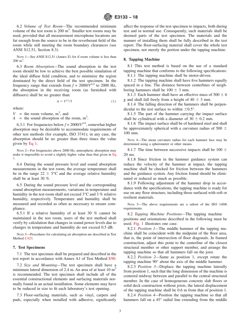 ASTM E3133-18 - Standard Test Method for Laboratory Measurement of Floor Impact Sound Radiation Using  the Tapping Machine