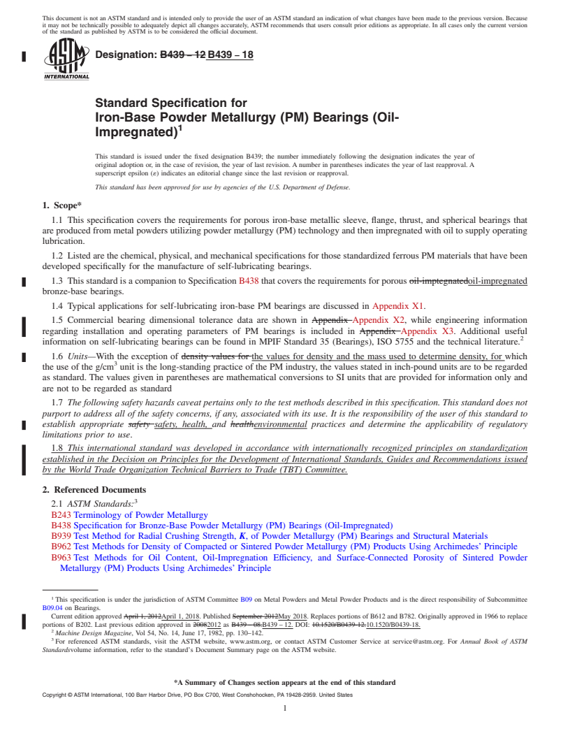 REDLINE ASTM B439-18 - Standard Specification for  Iron-Base Powder Metallurgy (PM) Bearings (Oil-Impregnated)