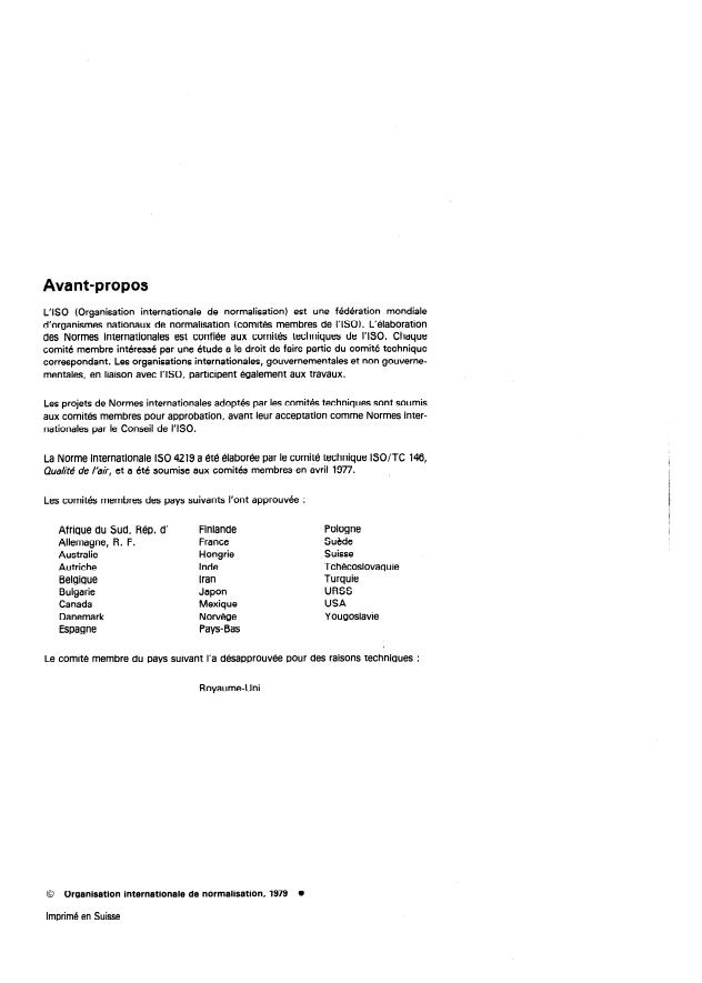 ISO 4219:1979 ISO 4219:1979 - Qualité de l'air -- Détermination des composés soufrés gazeux dans l'air ambiant -- Appareillage d'échantillonnage - Page 2 preview