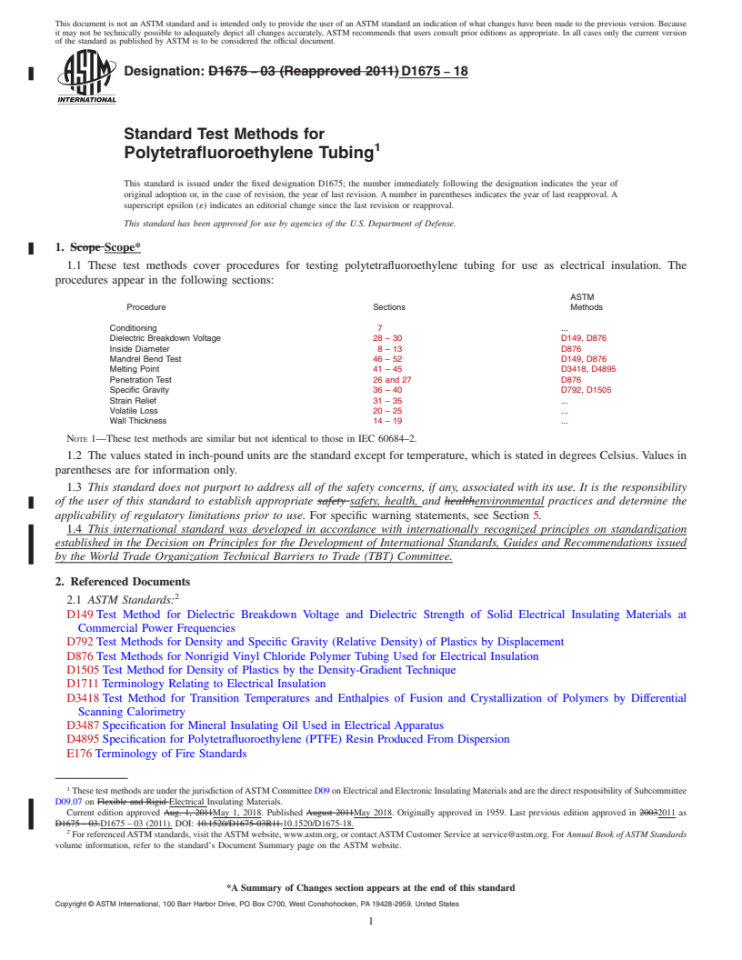 REDLINE ASTM D1675-18 - Standard Test Methods for  Polytetrafluoroethylene Tubing