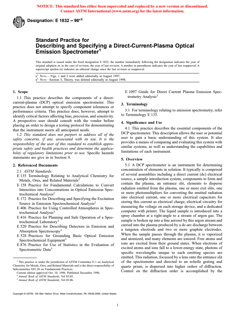 ASTM E1832-96e2 - Standard Practice for Describing and Specifying a Direct-Current-Plasma Optical Emission Spectrometer