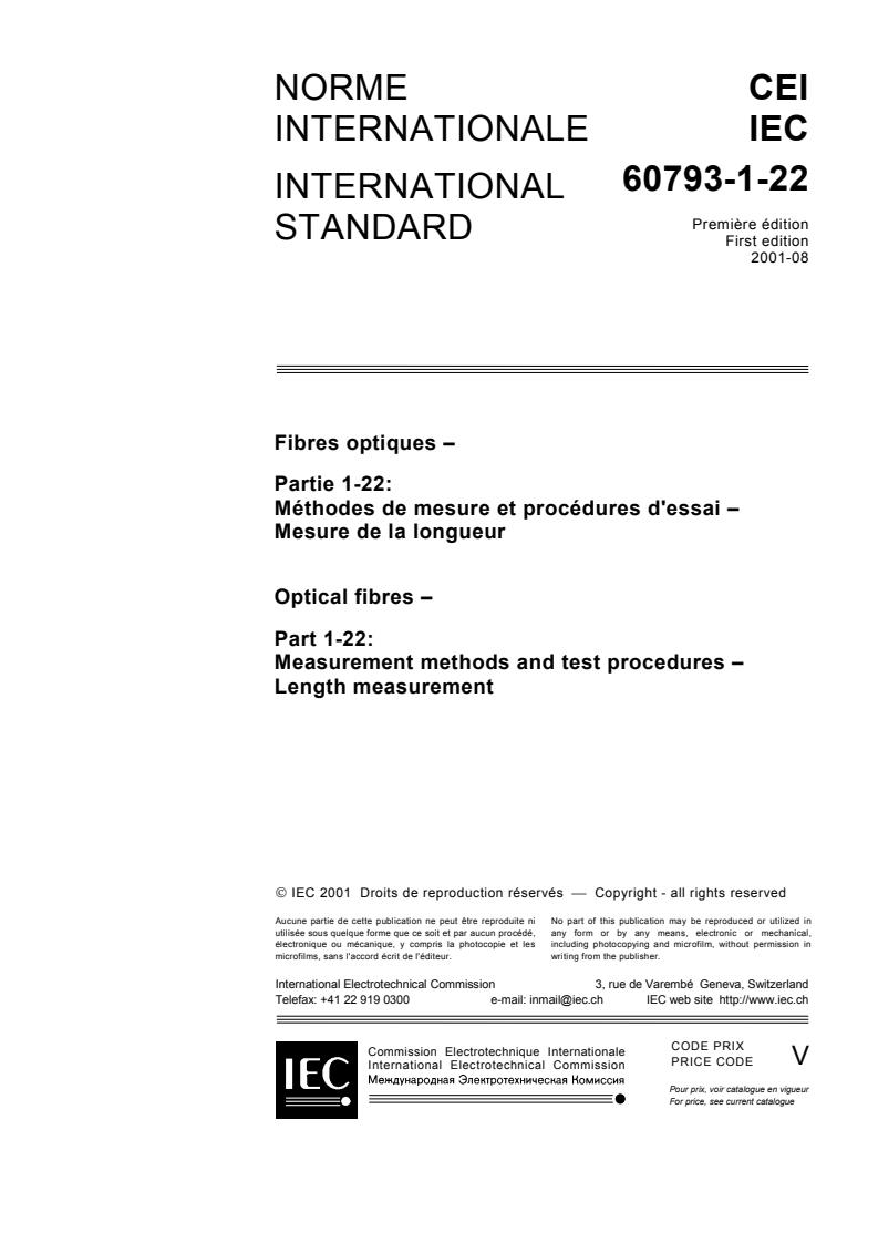 IEC 60793-1-22:2001 - Optical fibres - Part 1-22: Measurement methods and test procedures - Length measurement