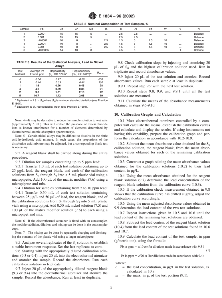 ASTM E1834-96(2002) - Standard Test Method for Determination of Lead in Nickel Alloys by Electrothermal Atomic Absorption Spectrometric Method