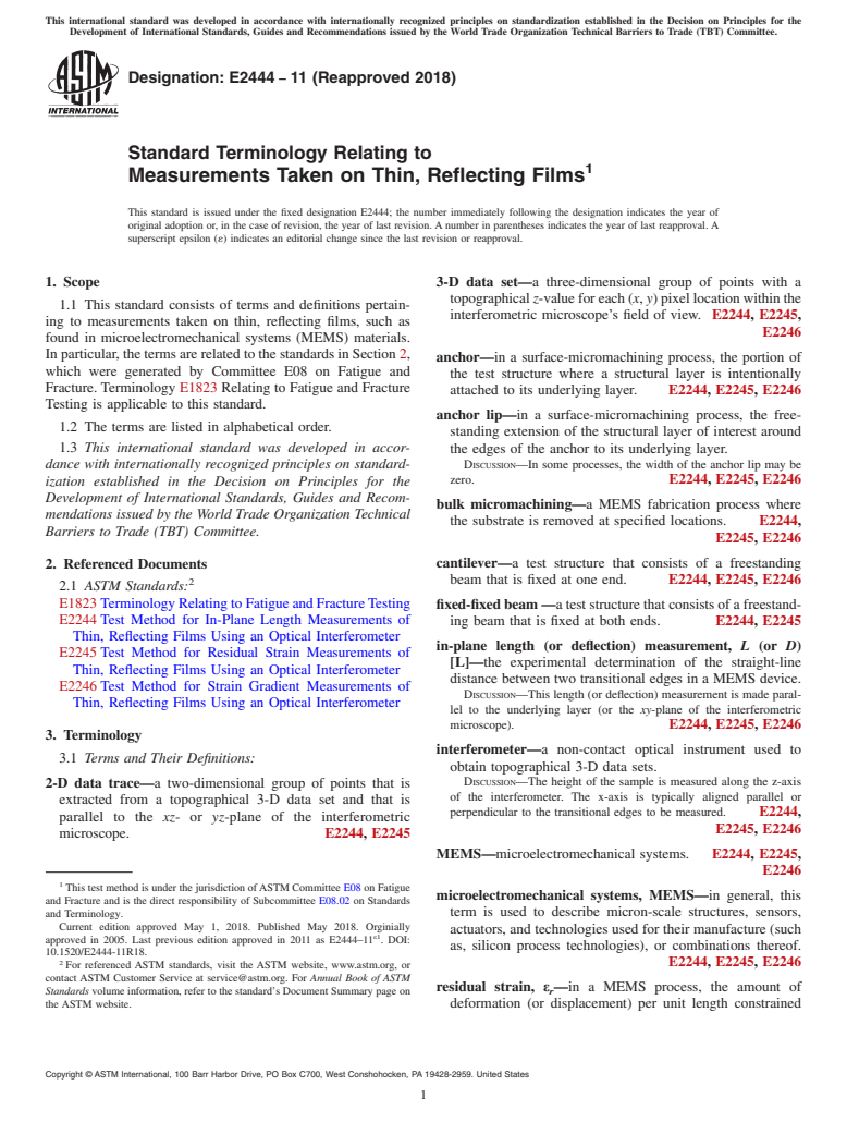 ASTM E2444-11(2018) - Standard Terminology Relating to  Measurements  Taken on Thin, Reflecting Films