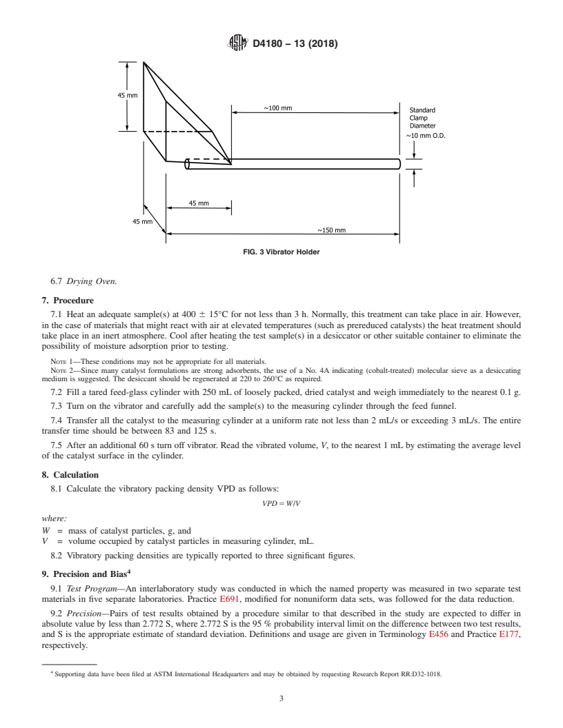 REDLINE ASTM D4180-13(2018) - Standard Test Method for  Vibratory Packing Density of Formed Catalyst Particles and  Catalyst Carriers