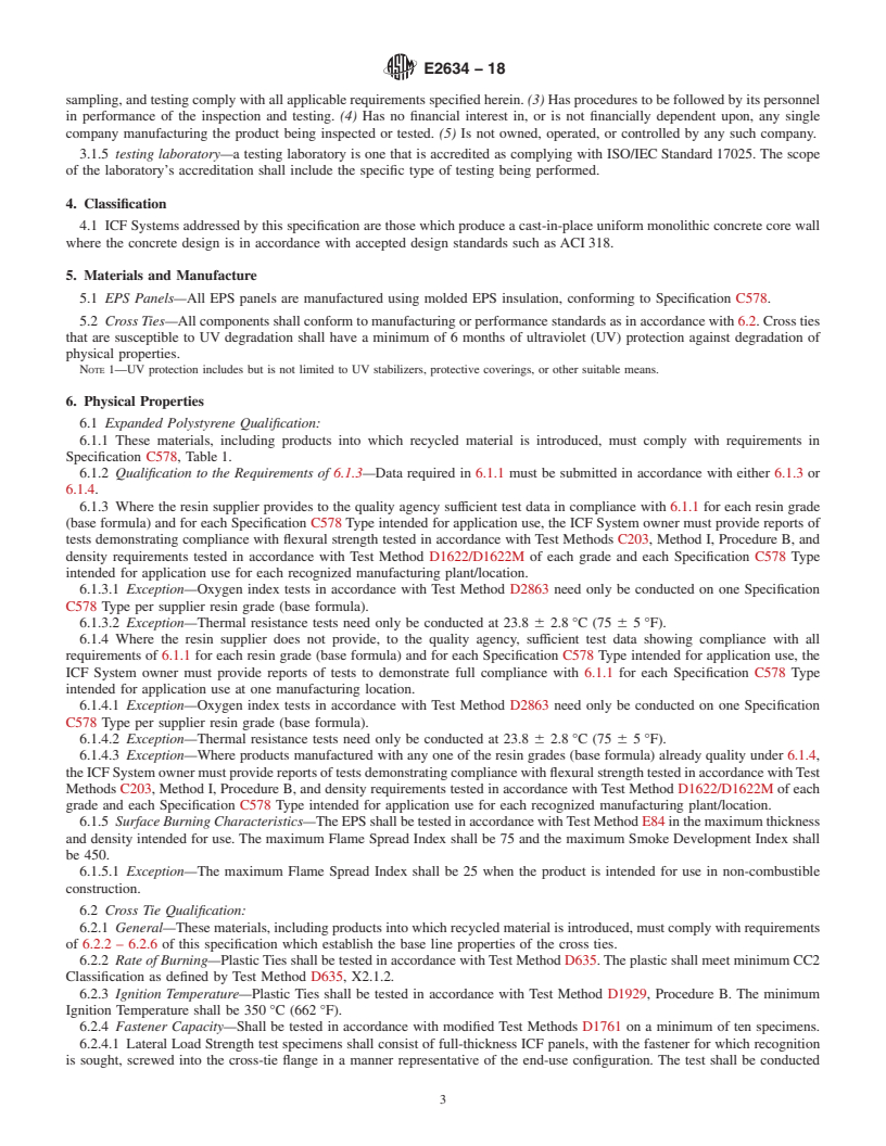 REDLINE ASTM E2634-18 - Standard Specification for Flat Wall Insulating Concrete Form (ICF) Systems