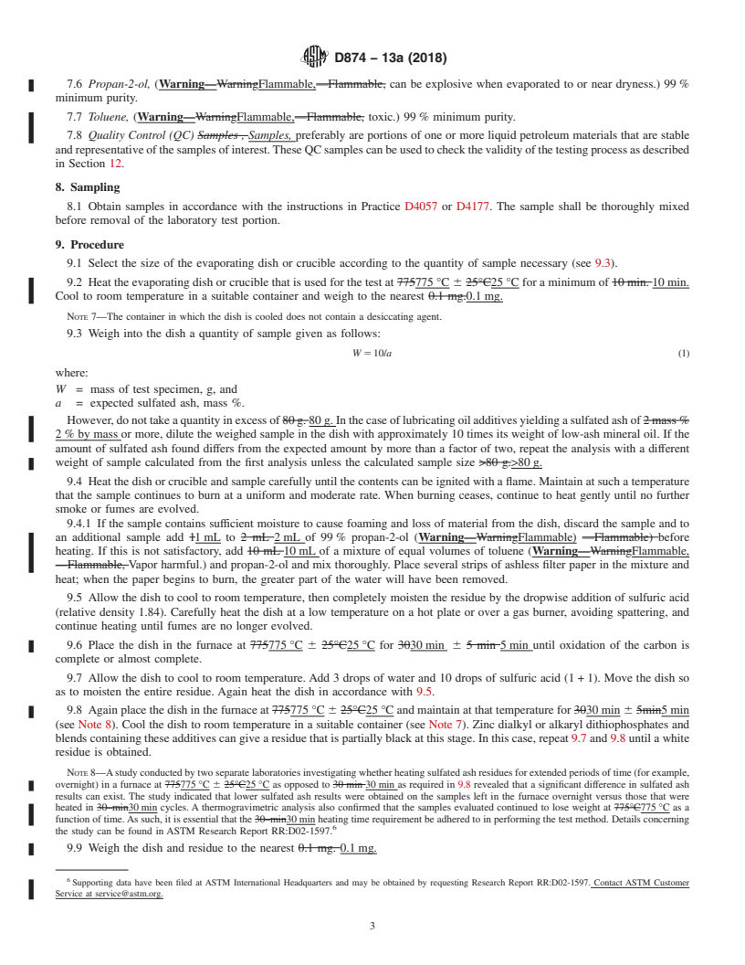 REDLINE ASTM D874-13a(2018) - Standard Test Method for Sulfated Ash from Lubricating Oils and Additives