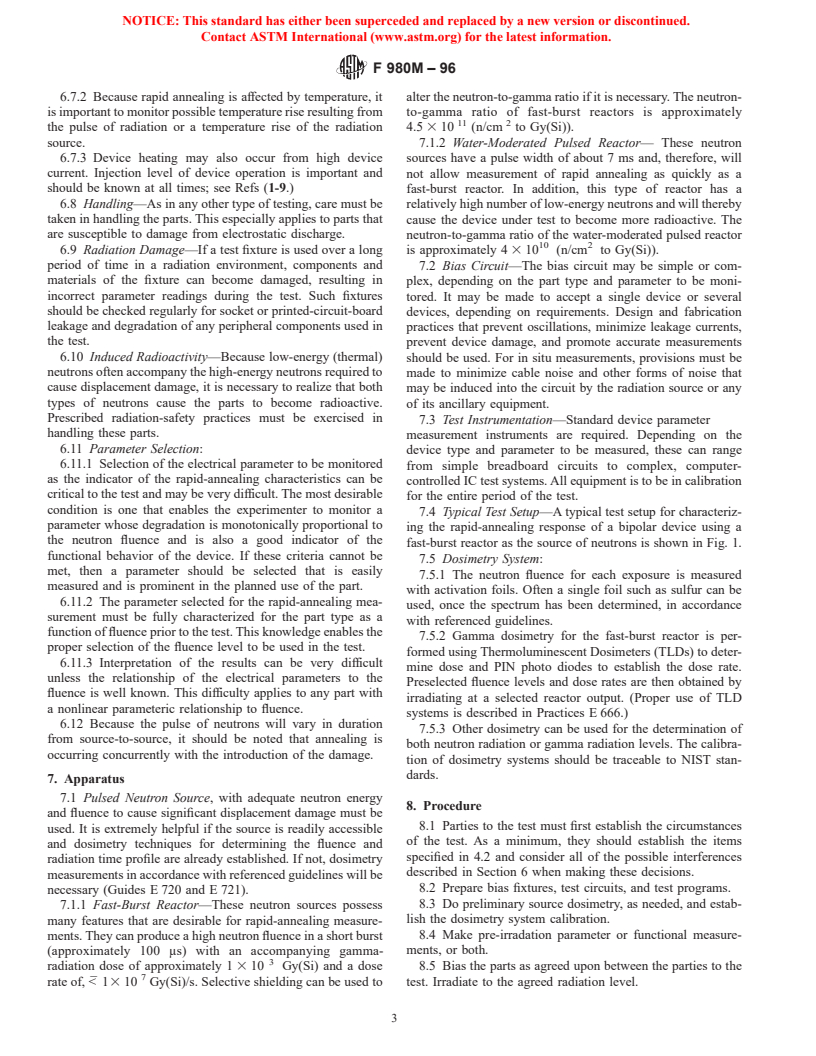 ASTM F980M-96 - Standard Guide for Measurement of Rapid Annealing of Neutron-Induced Displacement Damage in Silicon Semiconductor Devices [Metric]