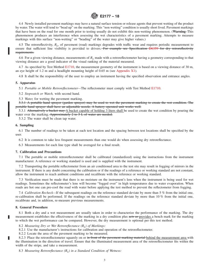 REDLINE ASTM E2177-18 - Standard Test Method for Measuring the Coefficient of Retroreflected Luminance (R<inf  >L</inf>) of Pavement Markings in a Standard Condition of Wetness