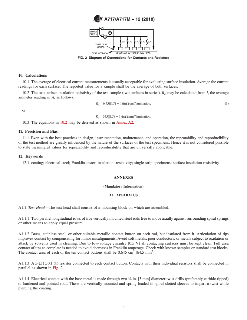 REDLINE ASTM A717/A717M-12(2018) - Standard Test Method for  Surface Insulation Resistivity of Single-Strip Specimens