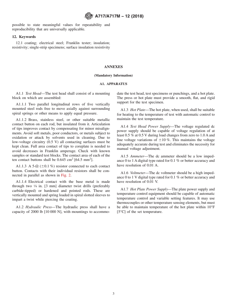 ASTM A717/A717M-12(2018) - Standard Test Method for  Surface Insulation Resistivity of Single-Strip Specimens