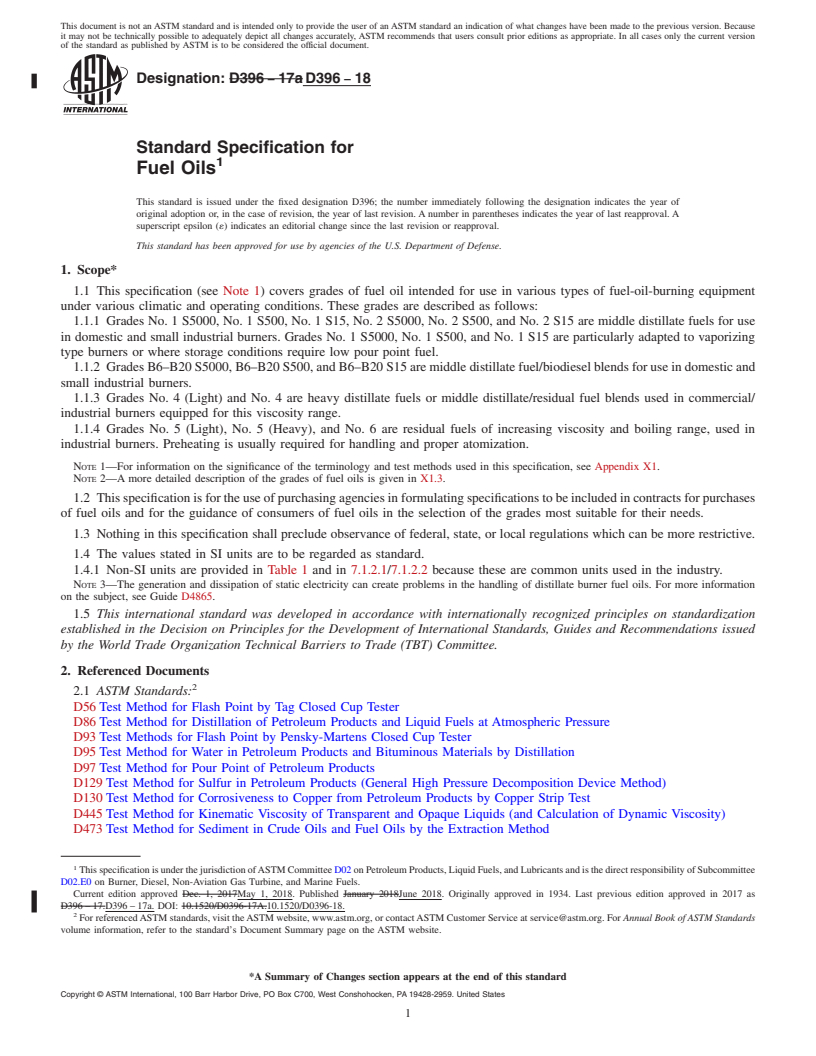 REDLINE ASTM D396-18 - Standard Specification for  Fuel Oils