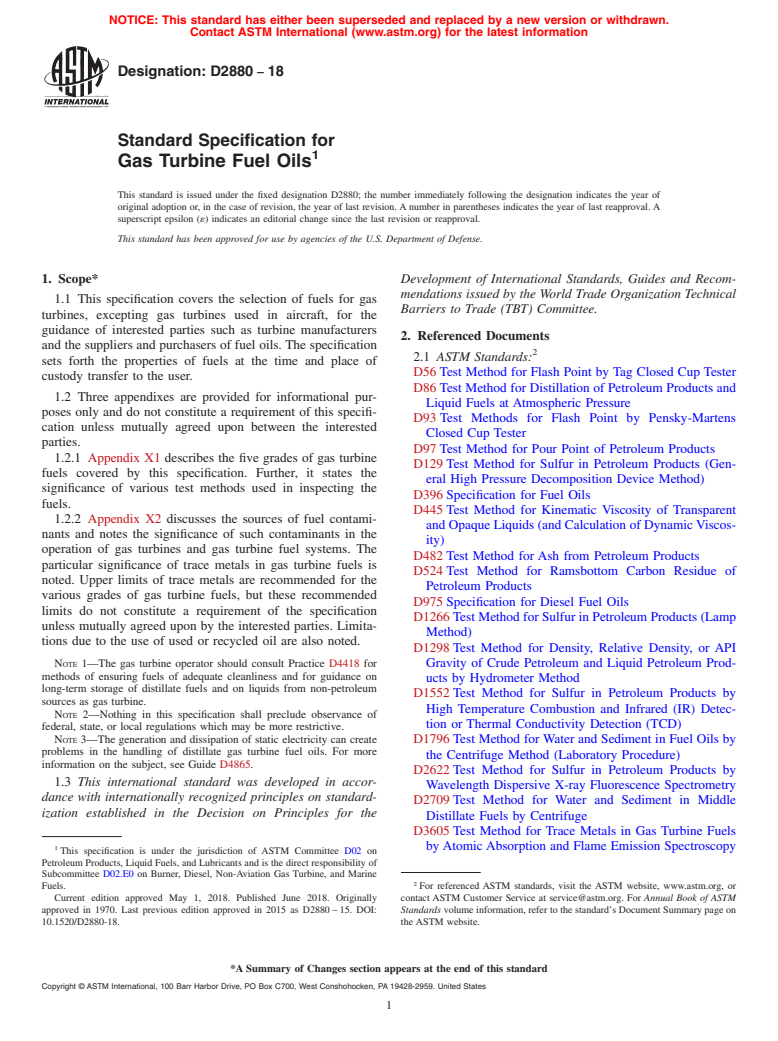 ASTM D2880-18 - Standard Specification for  Gas Turbine Fuel Oils