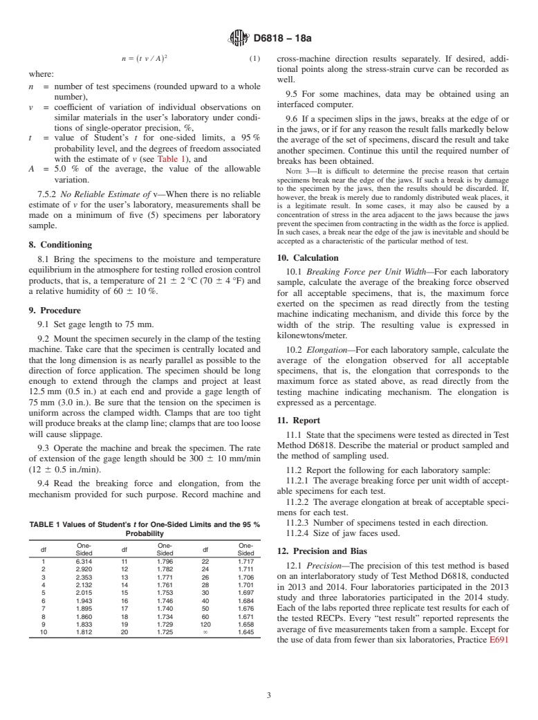 ASTM D6818-18a - Standard Test Method for Ultimate Tensile Properties of Rolled Erosion Control Products