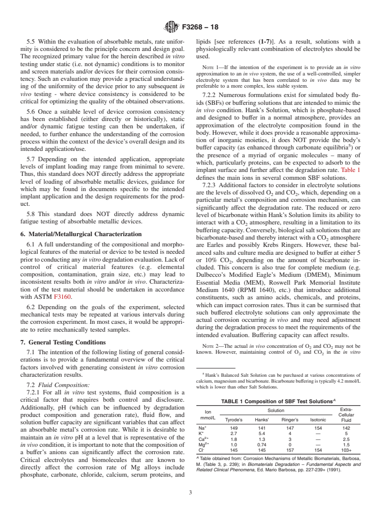 ASTM F3268-18 - Standard Guide for <emph type="bdit">in vitro</emph> Degradation Testing of Absorbable  Metals