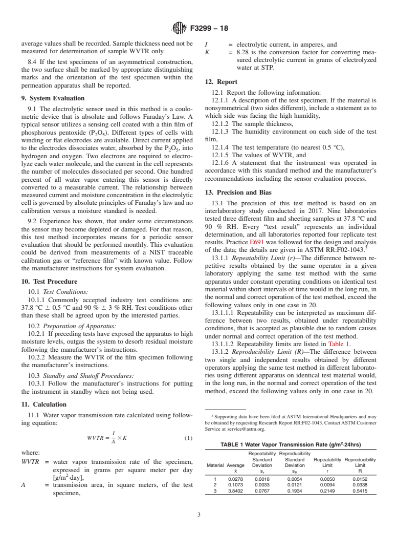 ASTM F3299-18 - Standard Test Method for Water Vapor Transmission Rate Through Plastic Film and Sheeting  Using an Electrolytic Detection Sensor (Coulometric P<inf>2</inf>O<inf  >5</inf> Sensor)