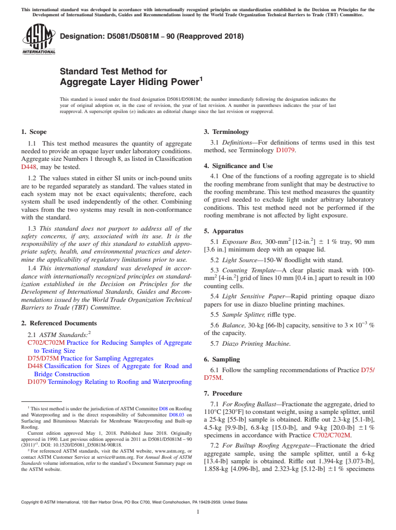 ASTM D5081/D5081M-90(2018) - Standard Test Method for  Aggregate Layer Hiding Power