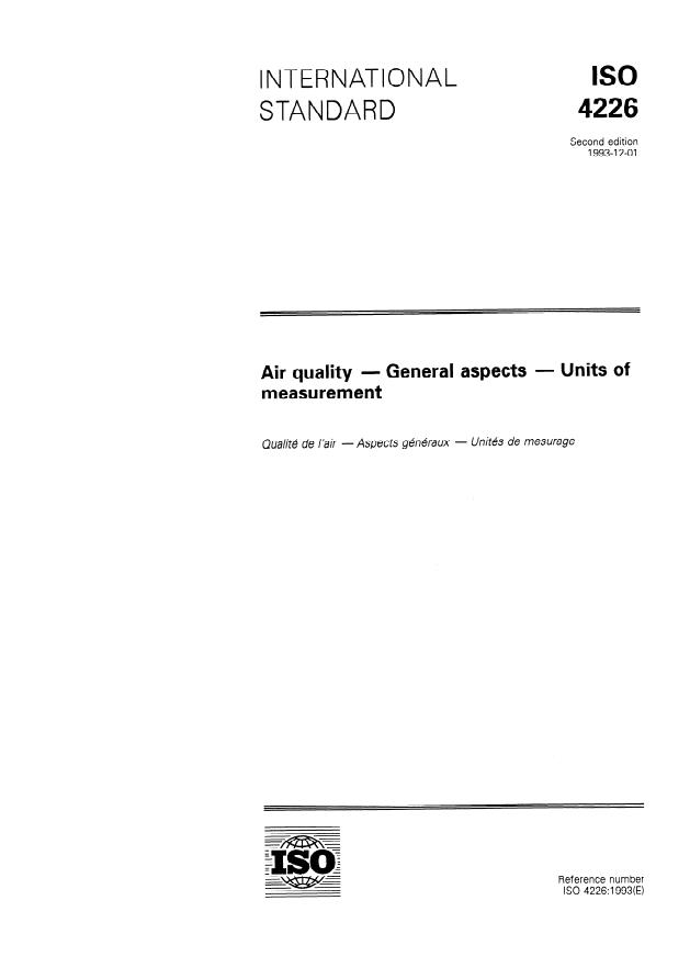 ISO 4226:1993 - Air quality -- General aspects -- Units of measurement