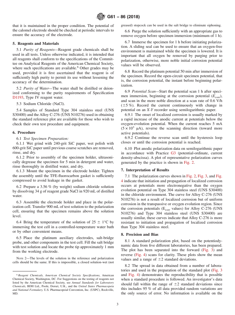 ASTM G61-86(2018) - Standard Test Method for  Conducting Cyclic Potentiodynamic Polarization Measurements  for Localized Corrosion Susceptibility of Iron-, Nickel-, or Cobalt-Based  Alloys