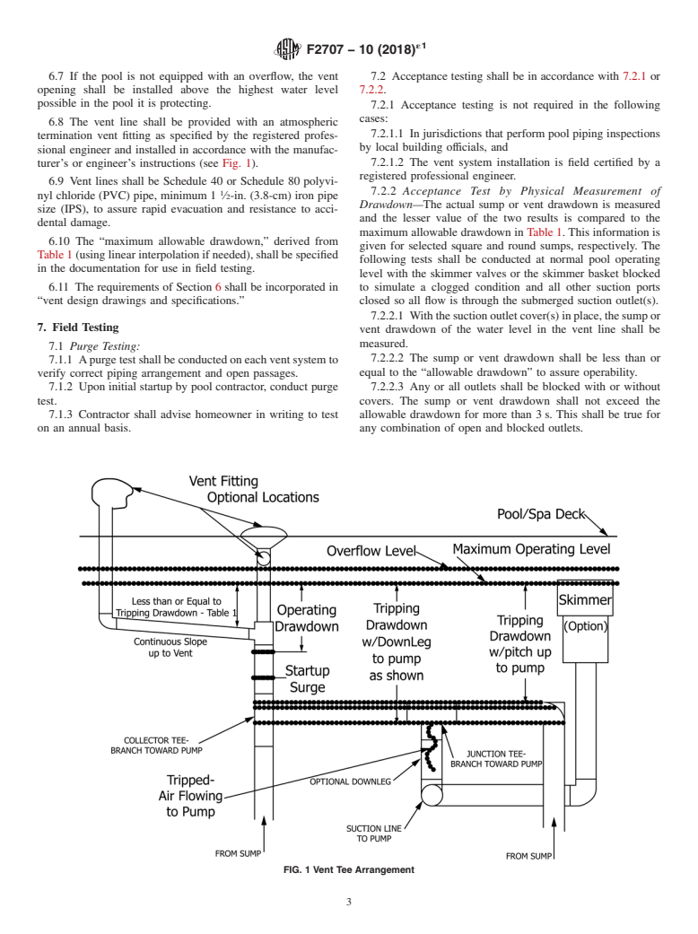 ASTM F2707-10(2018)e1 - Standard Safety Performance Specification for  Safe Design and Installation of Field Fabricated Suction-Limiting  Vent Systems for Suction Entrapment Prevention in Swimming Pools,  Spas, Hot Tubs, and Wading Pools