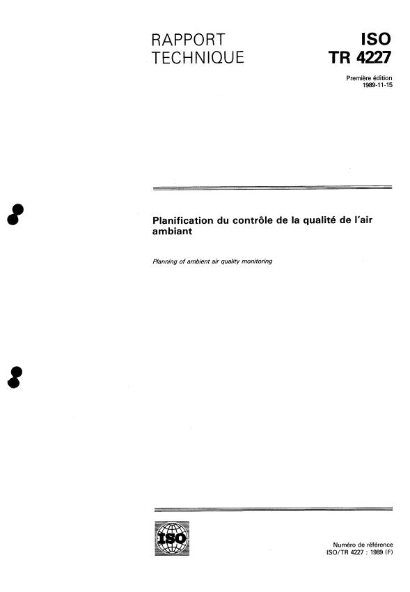 ISO/TR 4227:1989 - Planification du contrôle de la qualité de l'air ambiant