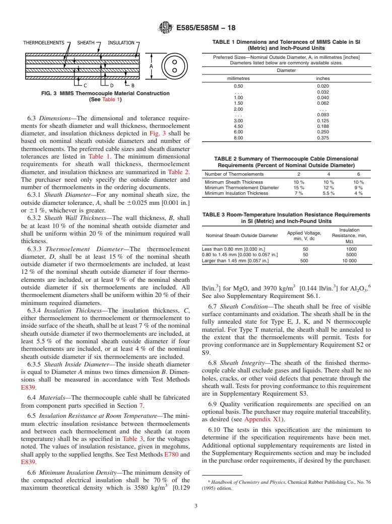 ASTM E585/E585M-18 - Standard Specification for  Compacted Mineral-Insulated, Metal-Sheathed, Base Metal Thermocouple  Cable