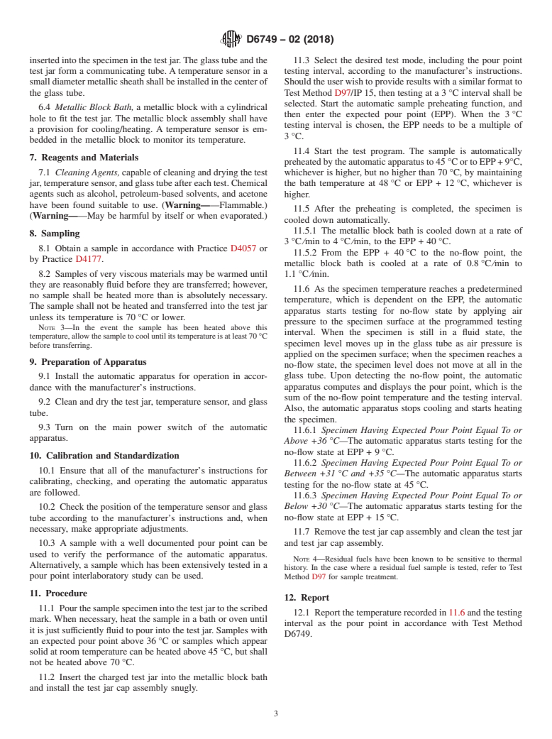 ASTM D6749-02(2018) - Standard Test Method for  Pour Point of Petroleum Products (Automatic Air Pressure Method)