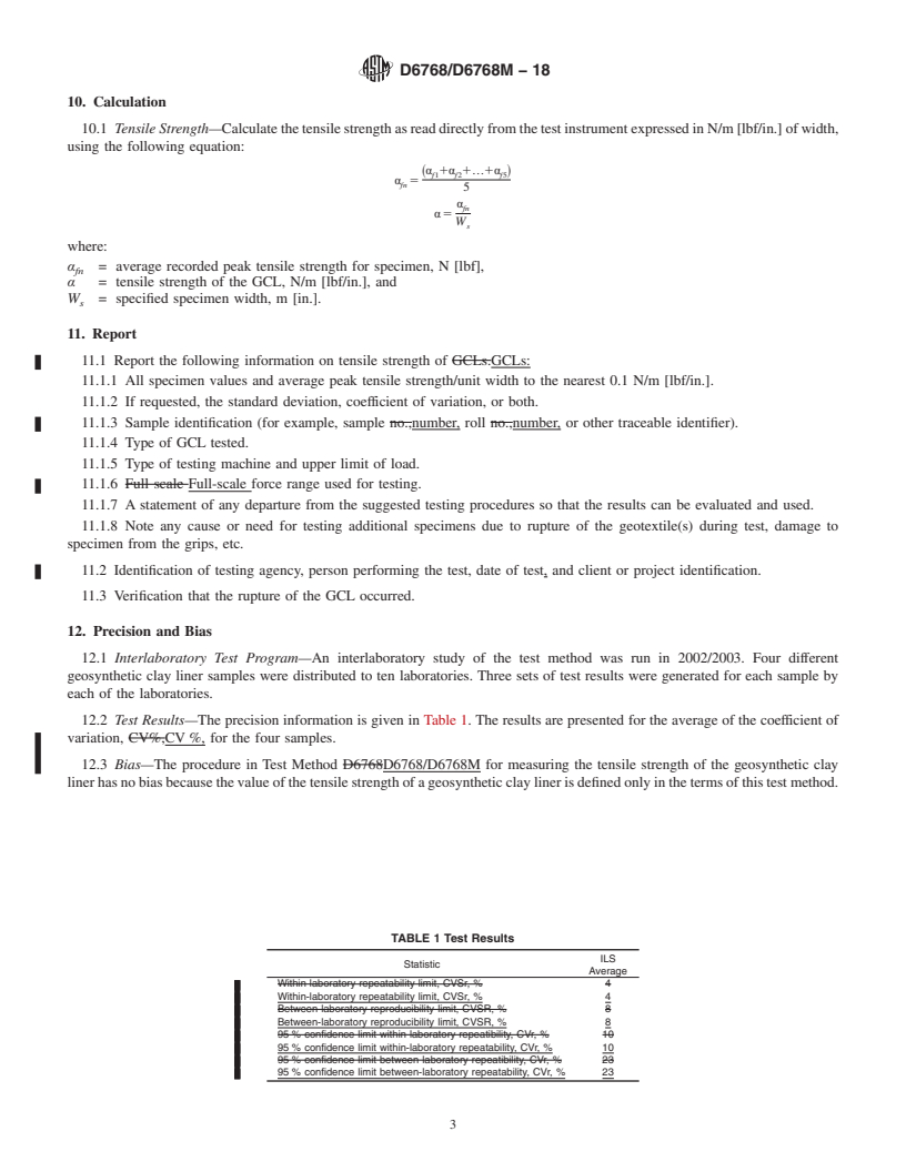 REDLINE ASTM D6768/D6768M-18 - Standard Test Method for Tensile Strength of Geosynthetic Clay Liners