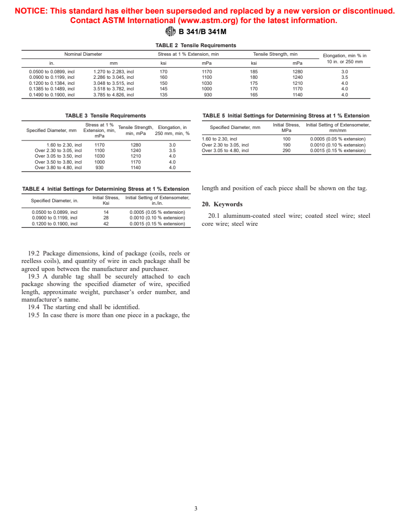 ASTM B341/B341M-00 - Standard Specification for Aluminum-Coated (Aluminized) Steel Core Wire for Aluminum Conductors, Steel Reinforced (ACSR/AZ)