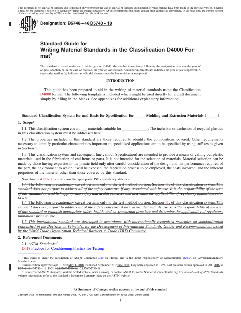 REDLINE ASTM D5740-18 - Standard Guide for Writing Material Standards in the Classification D4000 Format