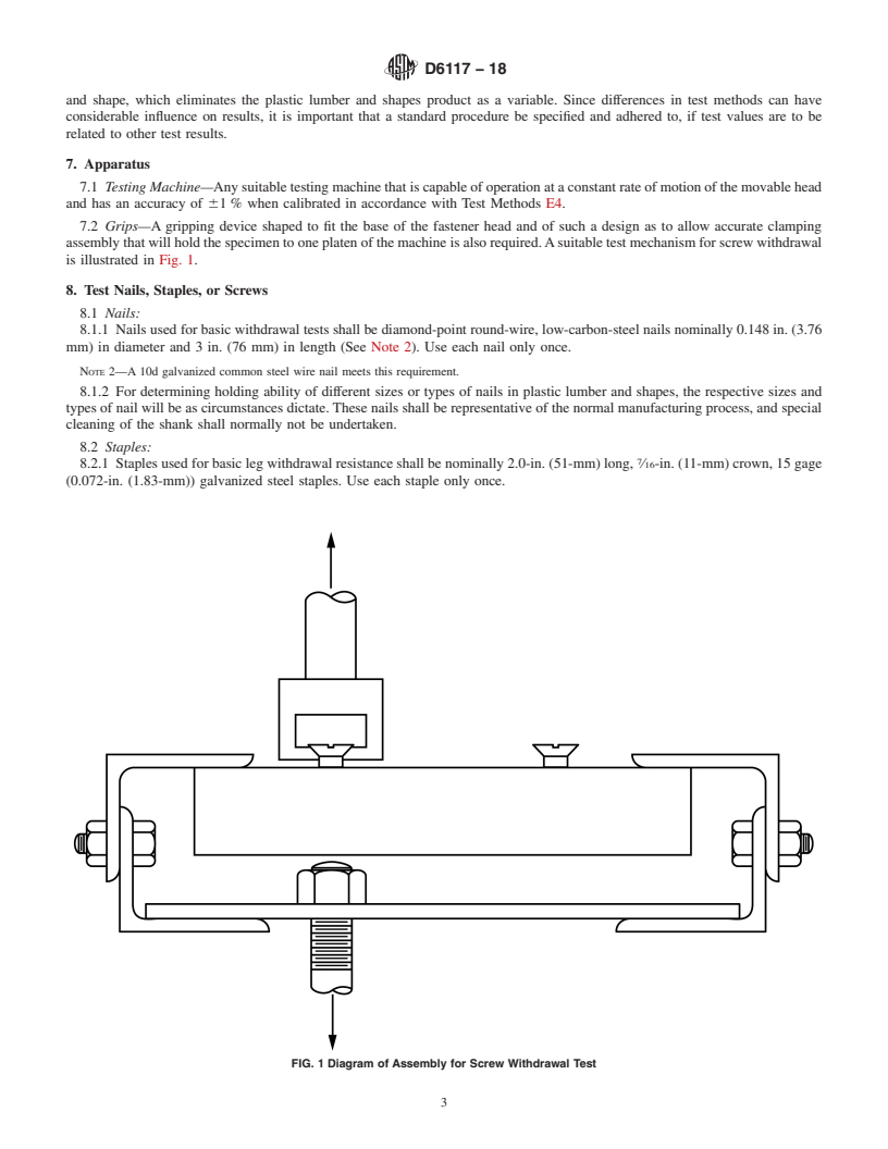 REDLINE ASTM D6117-18 - Standard Test Methods for Mechanical Fasteners in Plastic Lumber and Shapes